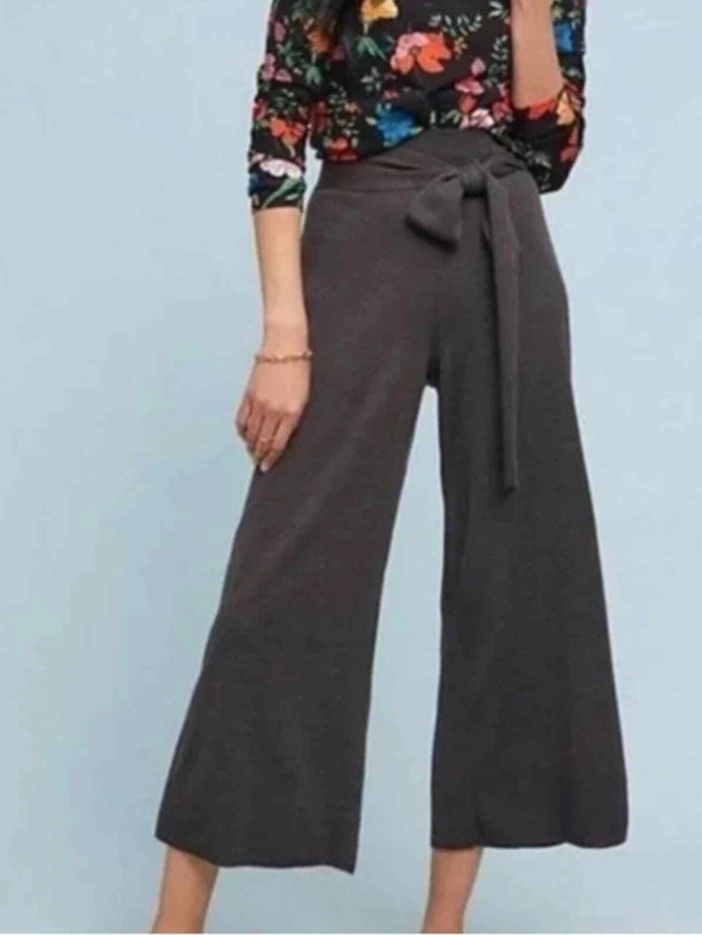 Anthropologie Moth Knit Wide Leg Culotte Crop Pants Gray XS Wool Blend